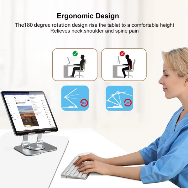 Tablet & Mobile Stand Adjustable, Foldable, And Portable Desk Mount With Cooling