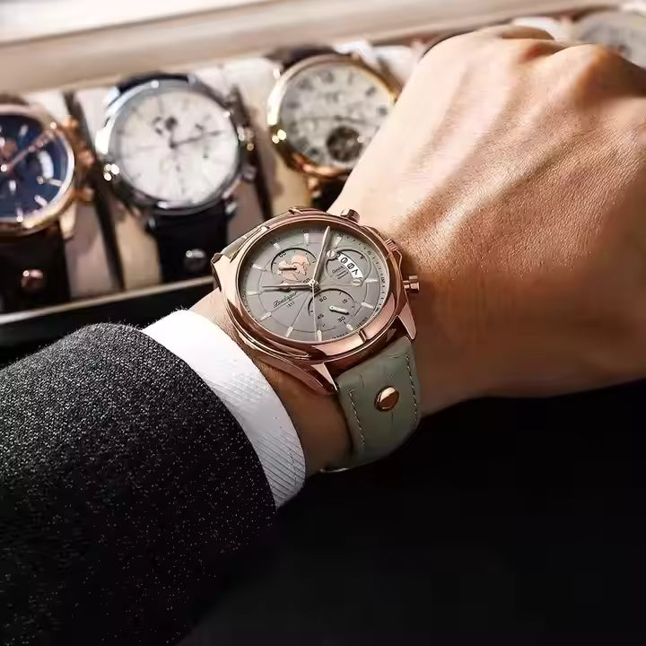 POEDAGAR 9898 Original Quartz Movement Three Pointers Fashion Wristwatch Luxury Luminous Hands Water Resistant for Men's Watches