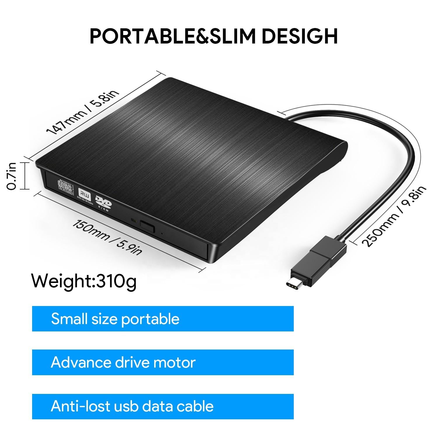 External CD DVD Drive USB 3.0 Portable Optical Burner Player Writer DVD ROM RW for Desktop for Laptop Optical Drive