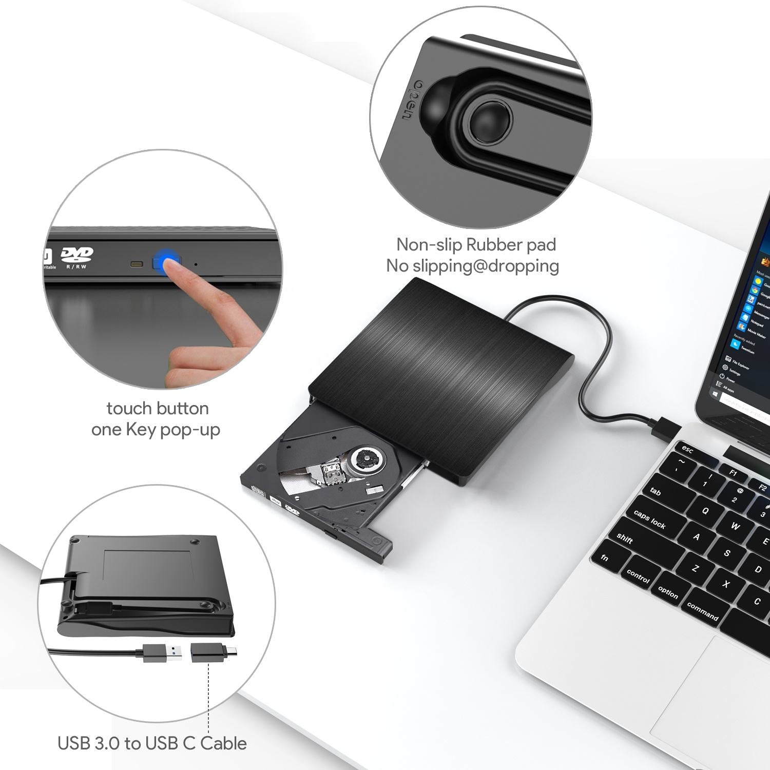 External CD DVD Drive USB 3.0 Portable Optical Burner Player Writer DVD ROM RW for Desktop for Laptop Optical Drive