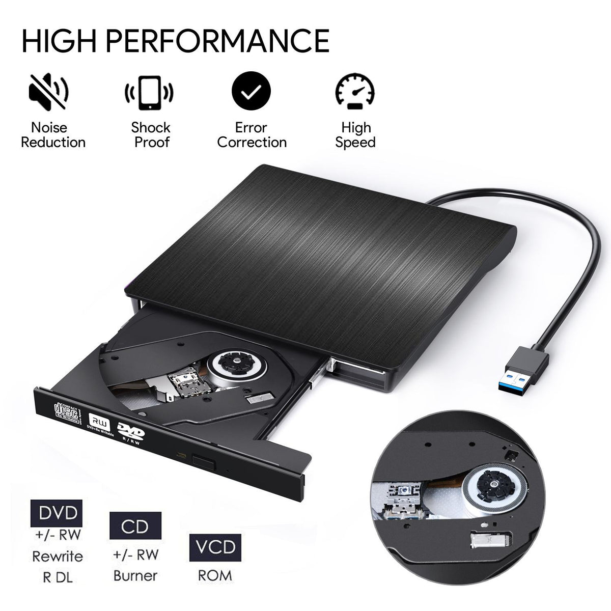External CD DVD Drive USB 3.0 Portable Optical Burner Player Writer DVD ROM RW for Desktop for Laptop Optical Drive